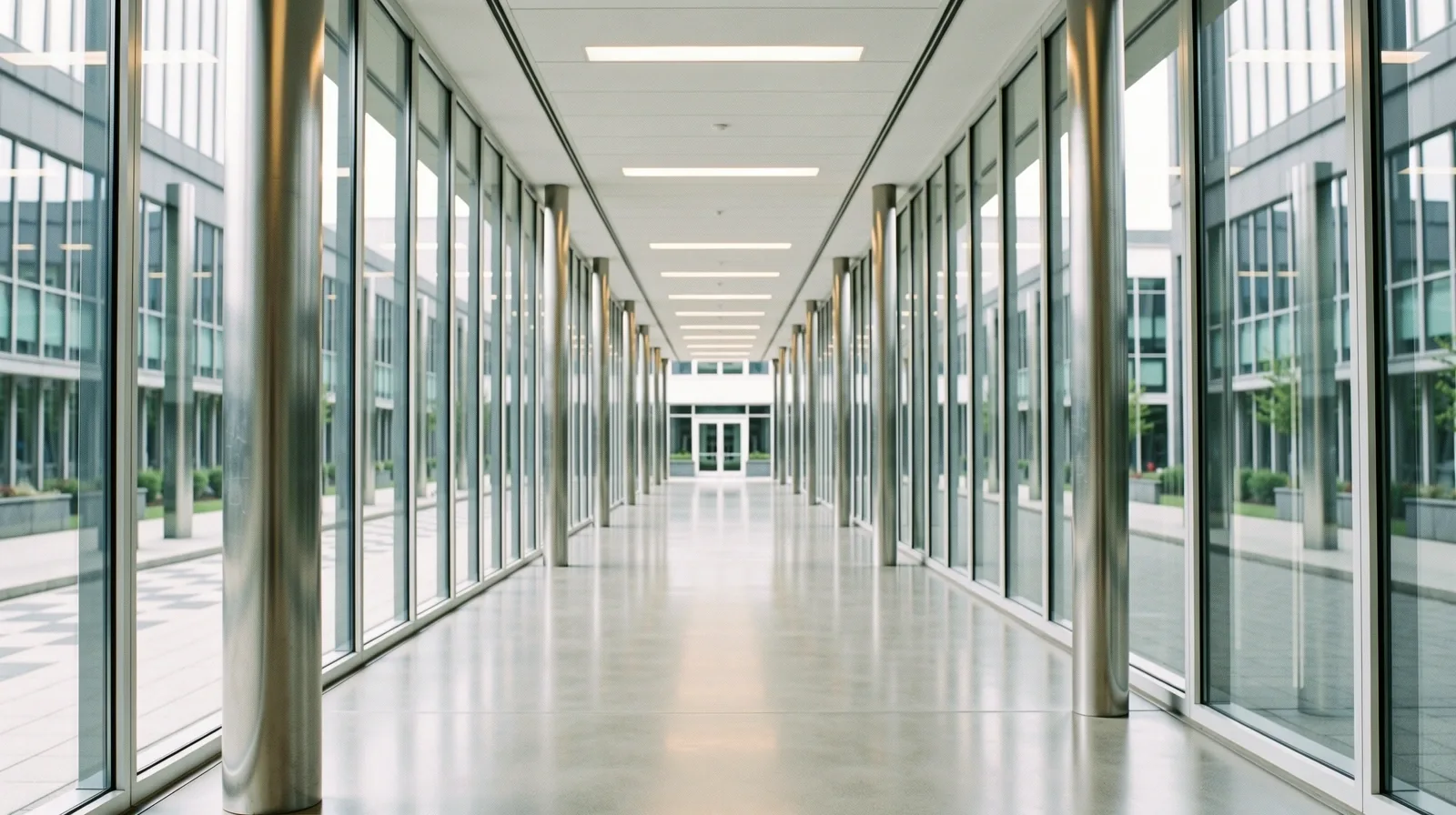 Architectural steel and glass interior